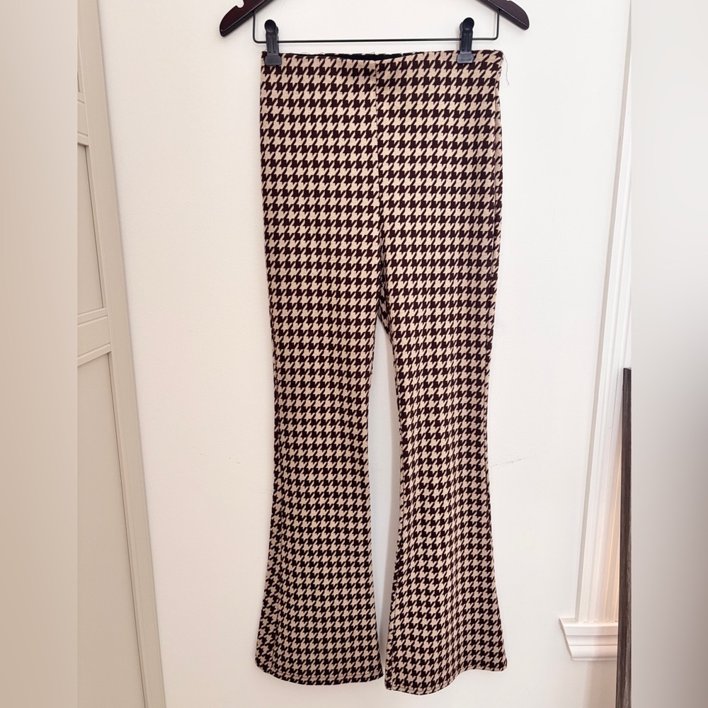Timing Black and Cream Houndstooth Flare Pants